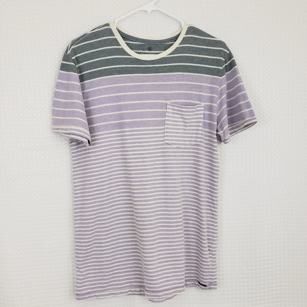 On The Byas Tee Striped T Shirt Gray Light Purple Comfy Lounge size Medium